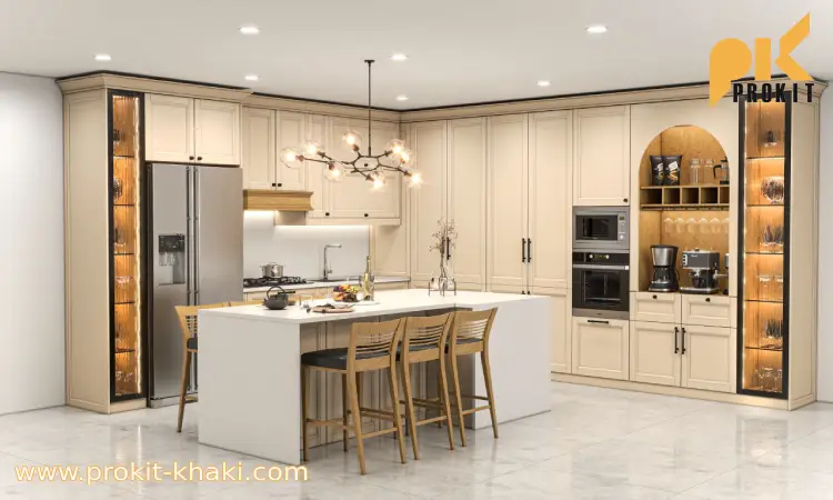 طراحی کابینت نئوکلاسیک با جزیره
