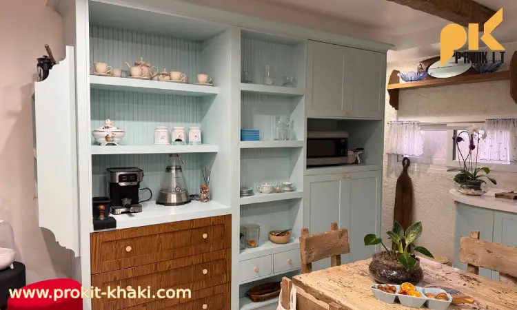 کابینت آشپرخانه نئوکلاسیک پاستیلی قهوه ای